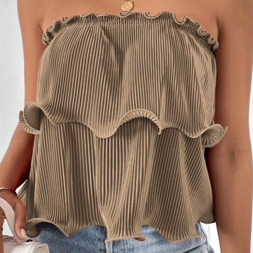 Frill Trim Pleated Strapless Top